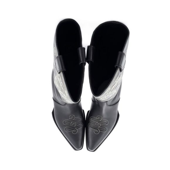 Hermes Women's Folk Knee High Boots Embroidered Leather 35 Black - Picture 2 of 5